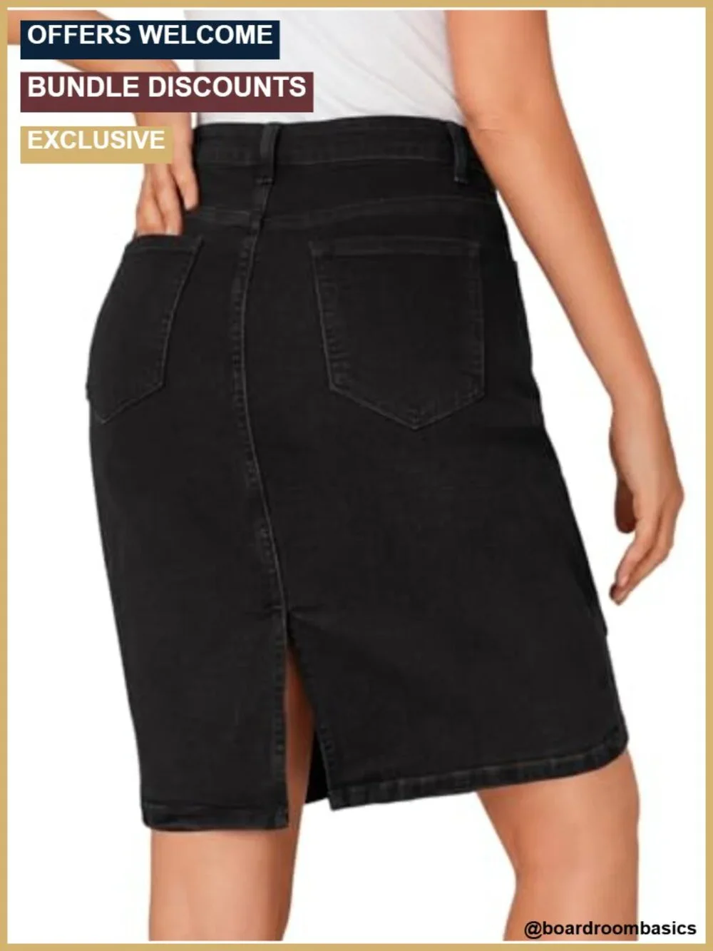 Stretch High Waist Back Slit Denim Jean Knee Length Skirt